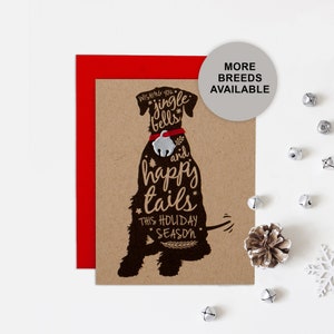 Tarjeta navideña con un schnauzer gigante, tarjeta navideña para perros, cascabel, tarjeta individual, juego de 4 u 8