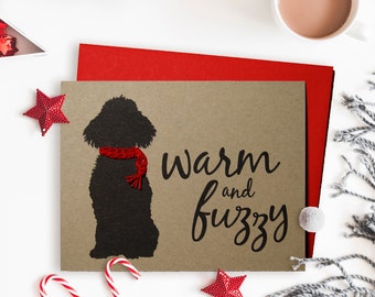Poodle Christmas Card, Dog Holiday Card, Hand Knit Scarf, Single Card, Set of 4 or 8