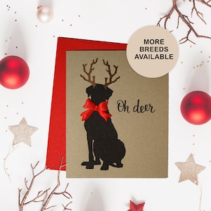 Deutsche Dogge Weihnachtskarte, Urlaubskarte Hund, Geweih, Schleife, Einzelkarte, 4er oder 8er Set