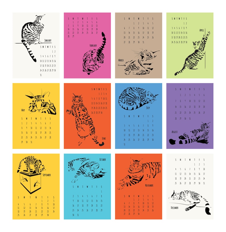 Tabby Cat Desk Calendar 2023 Flexible Dates 5x7 12 Month Etsy