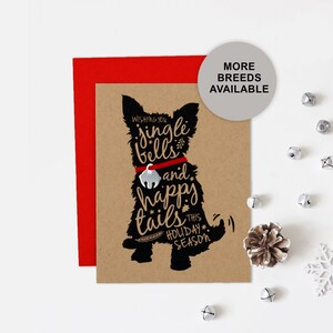 Biglietto di Natale Yorkie, biglietto di auguri per le feste del cane, Jingle Bell, biglietto singolo, set da 4 o 8