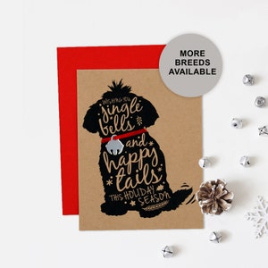 Biglietto di Natale Bichon, biglietto di auguri per le feste del cane, Jingle Bell, biglietto singolo, set da 4 o 8