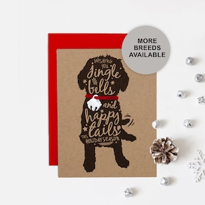 Biglietto di Natale con cane d'acqua portoghese, biglietto di auguri per le feste con cani, Jingle Bell, biglietto singolo, set da 4 o 8