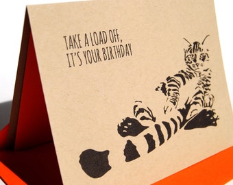 Cat Birthday Card, Take A Load Off, It's Your Birthday Card, Tabby Cat Card