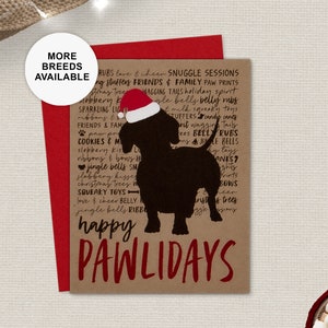 Biglietto di Natale bassotto, Doxie, biglietto di auguri per le feste del cane, cappello di Babbo Natale, Pawlidays, biglietto singolo, set da 4 o 8