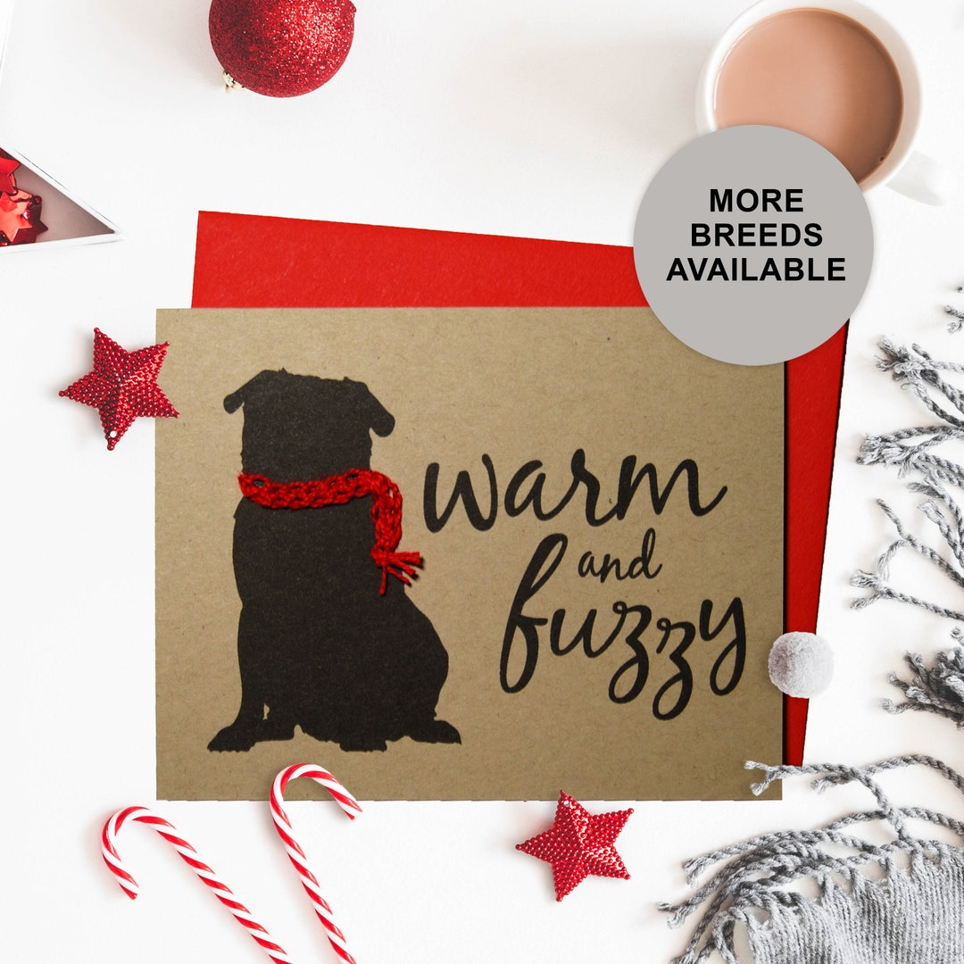 Pug Christmas Card, Dog Holiday Card, Hand Knit Scarf, Single Card, Set ...