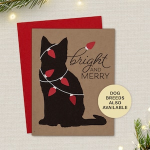 Biglietto di Natale con gatto, biglietto di auguri, luci, lampadine, biglietto singolo, set da 4 o 8