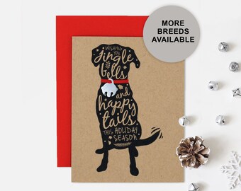 Hound Christmas Card, Dog Holiday Card, Jingle Bell, Single Card, Set of 4 or 8