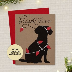 Biglietto di Natale bassotto, biglietto di auguri per le feste del cane, luci, lampadine, biglietto singolo, set da 4 o 8