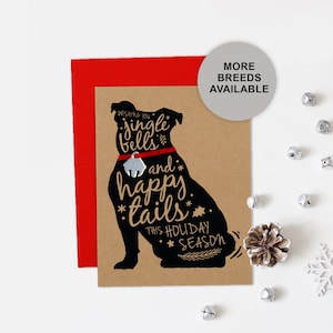 Biglietto di Natale Bulldog, biglietto di auguri per le feste del cane, Jingle Bell, biglietto singolo, set da 4 o 8