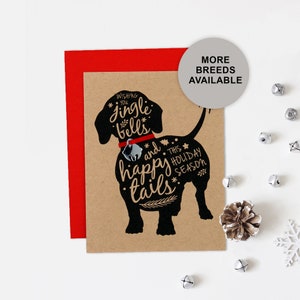 Biglietto di Natale bassotto, biglietto di auguri per le feste del cane, Jingle Bell, biglietto singolo, set da 4 o 8