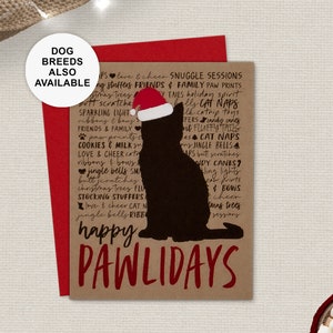 Biglietto di Natale con gatto, biglietto di auguri per le feste con gatto, cappello di Babbo Natale, Pawlidays, biglietto singolo, set da 4 o 8