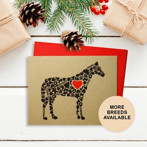 Tarjeta navideña con caballos, tarjeta festiva con caballos, tarjeta con iconos festivos, tarjeta individual, juego de 4 u 8