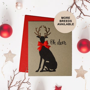 Biglietto di Natale con levriero, biglietto di auguri per le feste con cane, corna, fiocco, biglietto singolo, set da 4 o 8