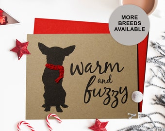 Chihuahua Christmas Card, Dog Holiday Card, Hand Knit Scarf, Single Card, Set of 4 or 8