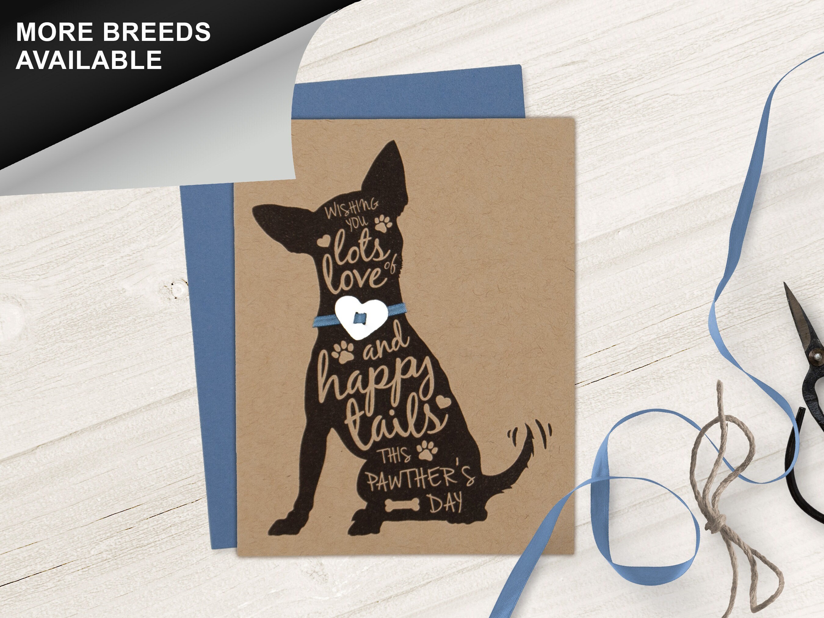 Chihuahua, Dog Father’s Day Card, Pawther's Day, Dog Dad Card, Pet Lover Card, Heart Collar