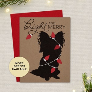 Biglietto di Natale Papillon, biglietto di auguri per le feste del cane, luci, lampadine, biglietto singolo, set da 4 o 8