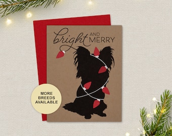 Papillon Christmas Card, Dog Holiday Card, Lights, Bulbs, Single Card, Set of 4 or 8