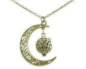Lunar Moon Bronze Brass Tone Crescent Small Aromatherapy Essential Oil Diffuser Locket Necklace