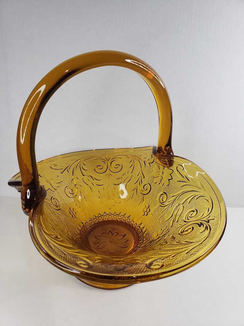 Indiana Tiara Amber Glass Basket Etsy