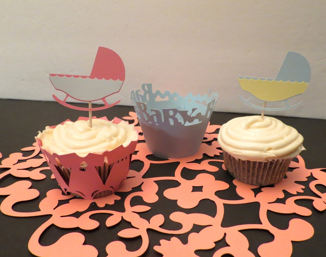 Baby Cupcake Wrappers and Baby Cupcake Toppers Boy or Girl 12 Pcs. Each