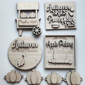 Fall/Autumn, Tiered Tray, Unfinished Ready to Paint/Decorate, wood blanks, blanks, wood craft kit, apple picking, cart, pumpkin, DIY