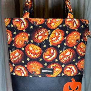 Spooky Pumpkin faces tote bag, jack o lantern tote bag, shoulder bag, Halloween tote purse
