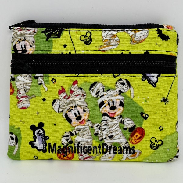 Mickey and Minnie Mouse Halloween Coin Pouch, small zipper pouch, Disney.