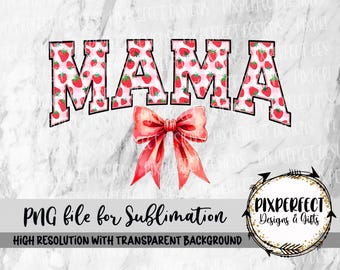 Mama Strawberry Bow Sublimationsdesign: Kokette Druck (PNG, Instant Download)
