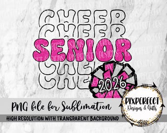 Senior Pink Cheer Sublimation Design: 2026 Class T-Shirt (Digital Download PNG File)