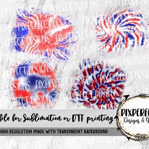 Patriotic Tie Dye Patches PNG: Red White Blue Sublimation.DTF Printing (Digital Download)