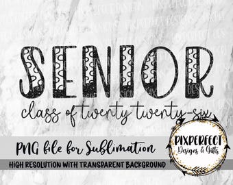 Seniors Class of 2026 Black Glitter Print: Sublimation PNG (Digital Download)