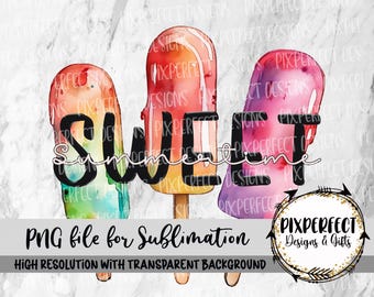Süßes Sommer-Eis am Stiel Sublimationsdesign: Pastellfarben PNG (Digitaler Download)