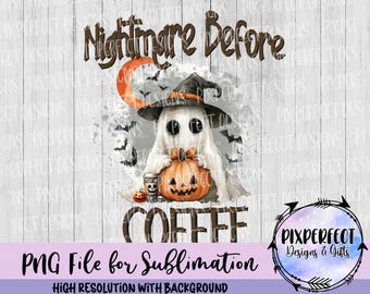 "Alphabet vor Kaffee"" Geist PNG, Gruseliges Halloween-Design (Digitaler Download)"