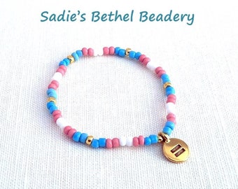 Stretch Bracelet with Transgender Flag Beads and Equality Charm