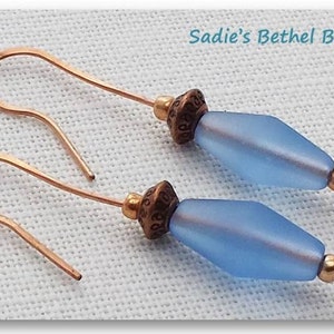 Sky Blue Seaglass and Copper Earrings