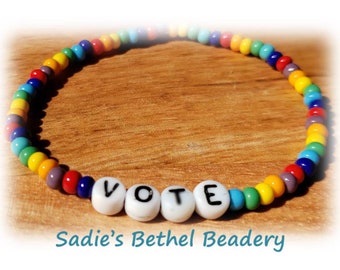 VOTE bracelet with rainbow beads