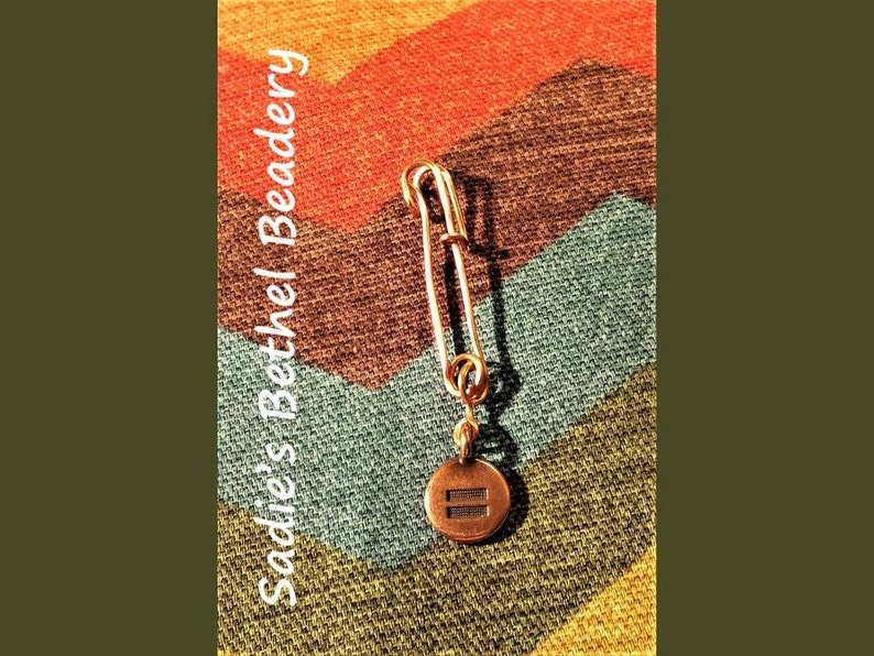 Safe Person Pin brooch in copper with equality charm
