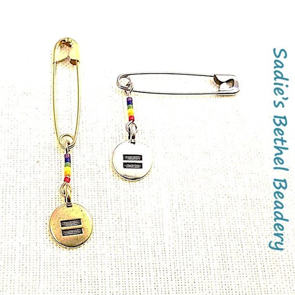 Safe Person Pin with Equality Charm and Rainbow Beads