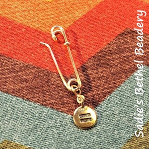 Safe Person Pin brooch with equality symbol charm in gold, silver or copper