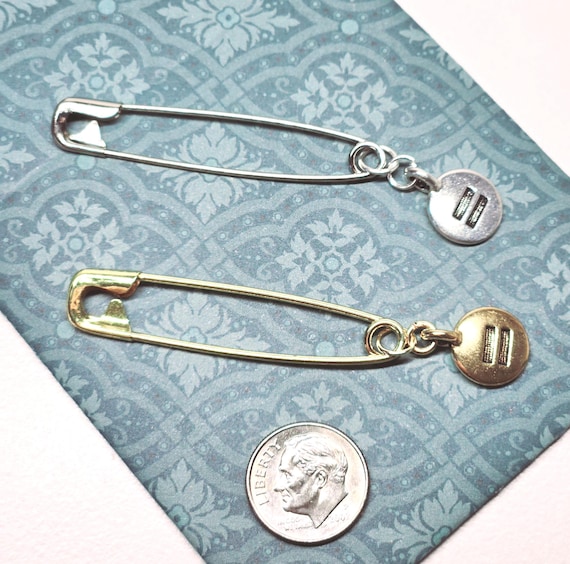 Safe Person Pin with sharp point in gold or silver finish with equality charm