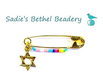 Trans Pride Star of David safety pin (small)