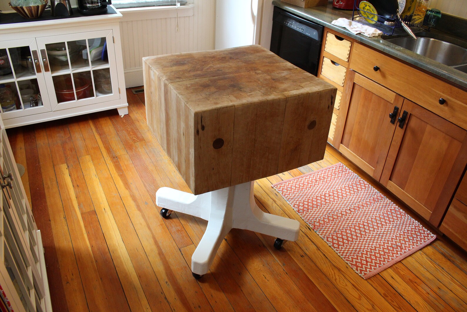 Antique Butcher Block Island With Rolling Base Etsy