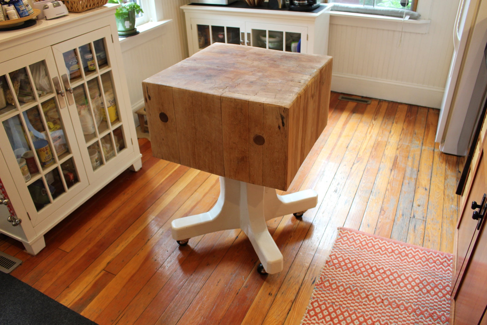 Antique Butcher Block Island With Rolling Base Etsy