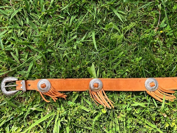 Vintage leather western concho fringe belt - image 2