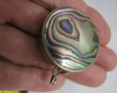 Alpaca Silver Abalone Pill, Snuff, Trinket Box, Hinged, Mother of Pearl, Shell, Round, Vintage, 1 1 4 quot , Free Shipping and Gift Box