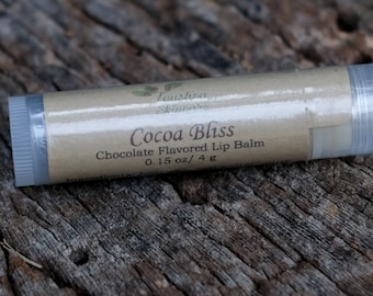 Hot Cocoa Flavored Lip Balm, Handmade With Shea, Cocoa, & Mango Butter, Hot Chocolate, Standard Size Tube, Cocoa Bliss