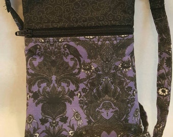 Ravens/Cell Phone Purse/Halloween/Neck Purse/Handmade neck purse/cell phone purse made with raven print material