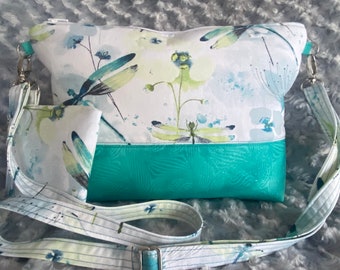 Dragonfly print crossbody purse/ Dragonfly print hipster purse/ Dragonfly/ crossbody bag/ handmade bag/spring purse/ Spring Crossbody Purse