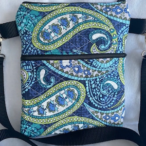 Blue and Green Paisley quilted crossbody purse